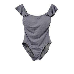 Vince Camuto Swim Off The Shoulder Ruffle One Piece Swimsuit in Gray Size 10